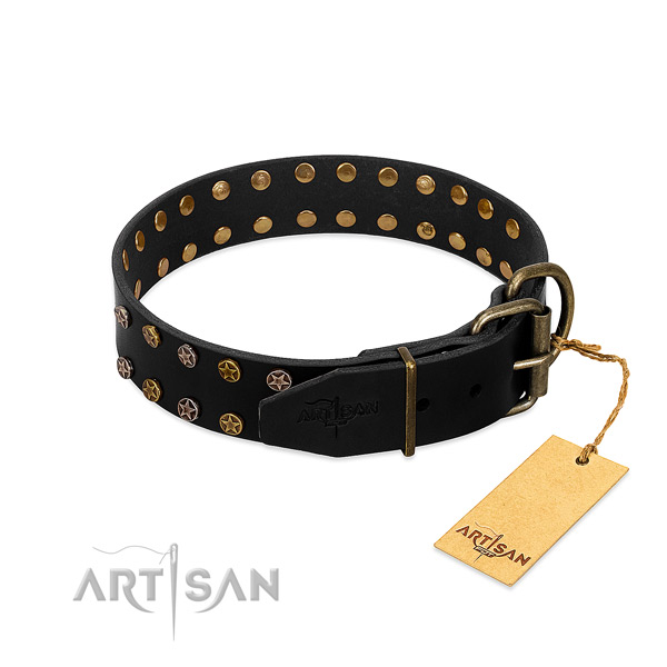 Full grain natural leather collar with trendy decorations for your dog