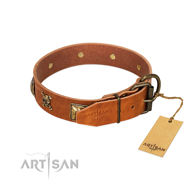 Impressive full grain genuine leather dog collar with durable decorations