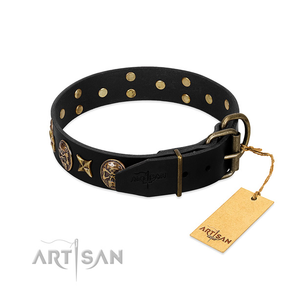Rust-proof buckle on natural genuine leather dog collar for your doggie