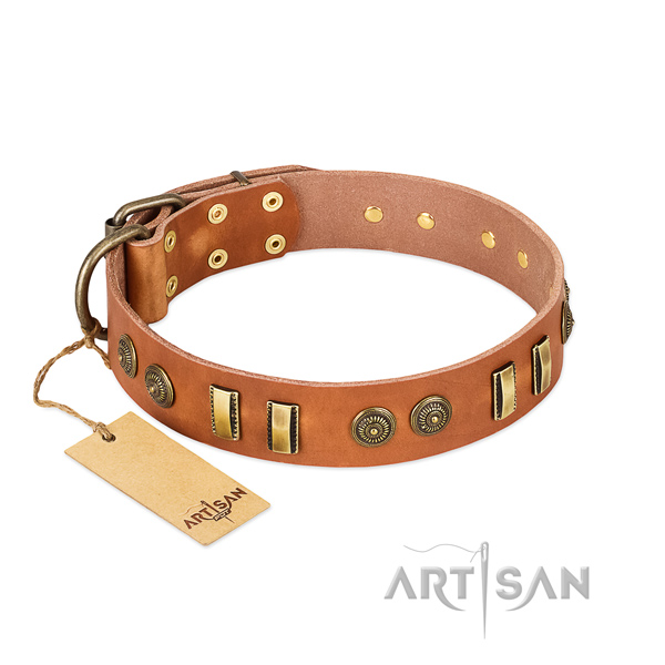 Durable fittings on natural leather dog collar for your doggie