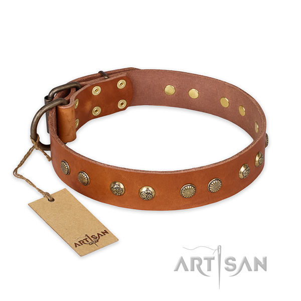 Easy wearing full grain genuine leather dog collar with reliable hardware