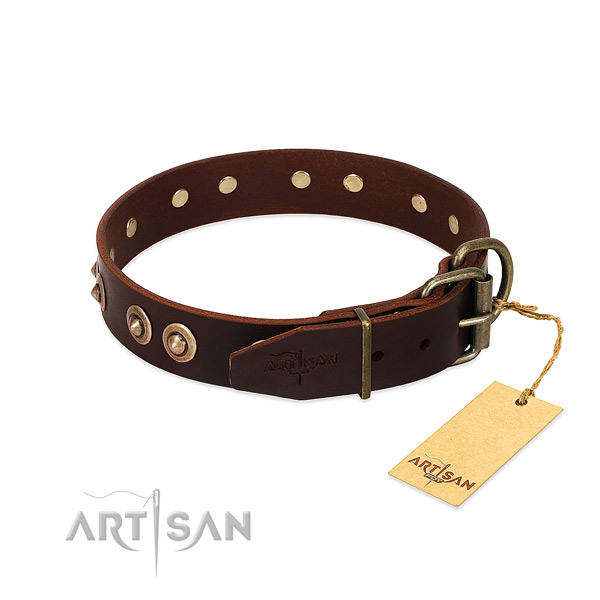 Rust resistant buckle on genuine leather dog collar for your canine