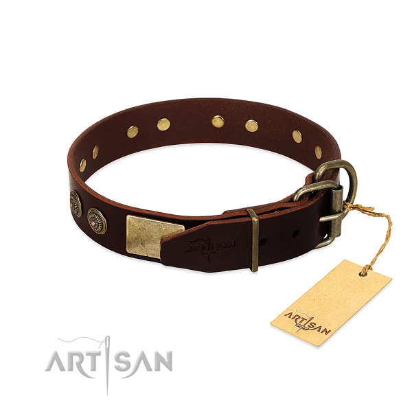Rust-proof buckle on full grain genuine leather dog collar for your doggie
