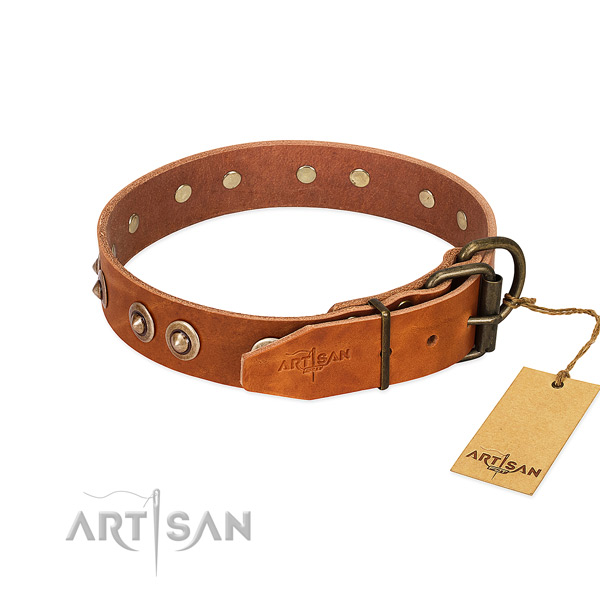 Rust resistant D-ring on full grain leather dog collar for your four-legged friend