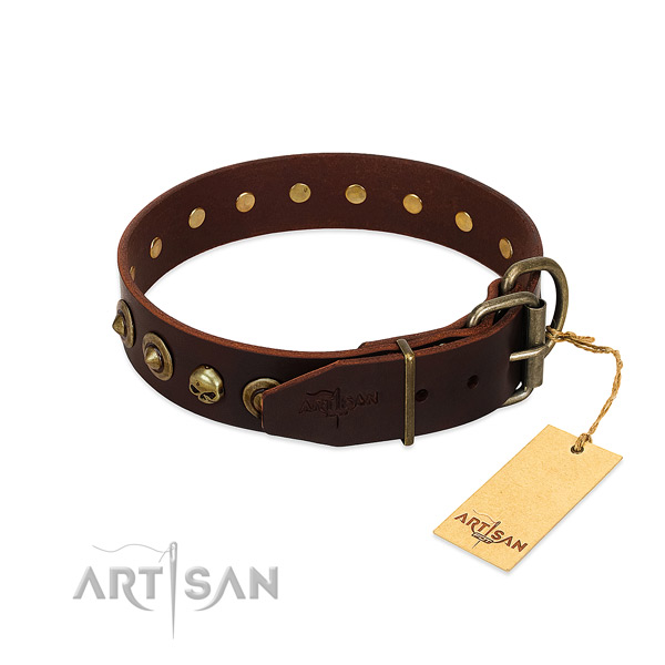 Full grain genuine leather collar with stylish embellishments for your pet