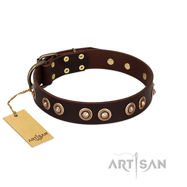 Reliable fittings on full grain genuine leather dog collar for your canine