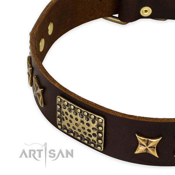 Natural genuine leather collar with durable D-ring for your lovely doggie
