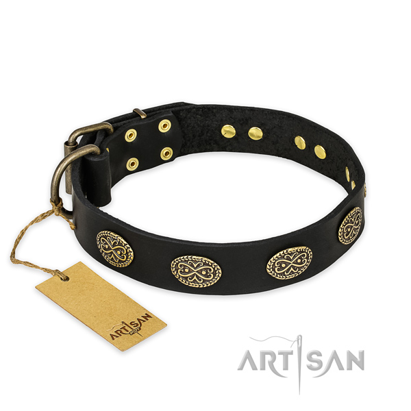 Exquisite natural genuine leather dog collar with strong fittings