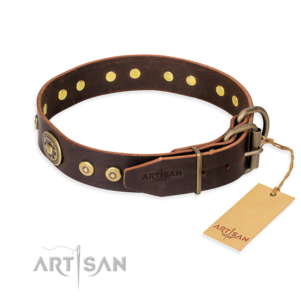 Leather dog collar made of top rate material with rust-proof adornments