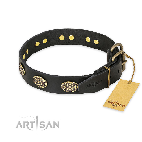Corrosion proof D-ring on full grain genuine leather collar for your stylish four-legged friend