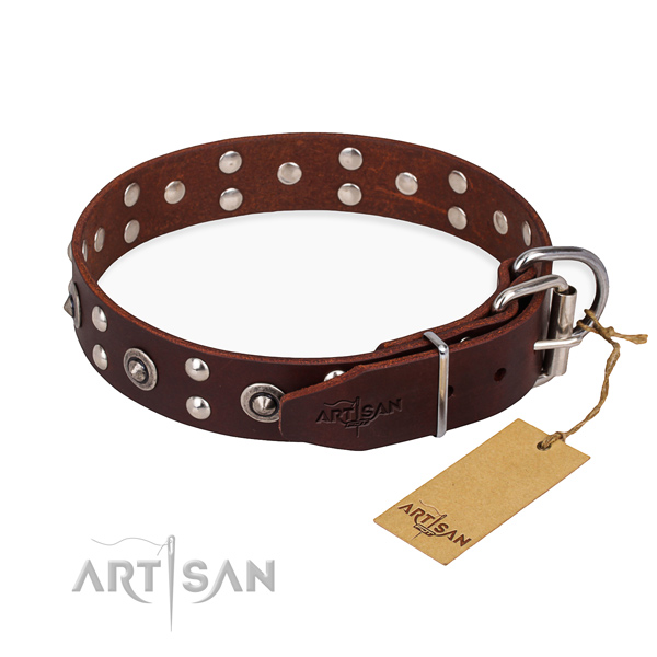Rust resistant fittings on full grain natural leather collar for your impressive canine