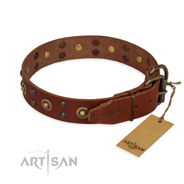 Corrosion proof buckle on genuine leather collar for your lovely pet