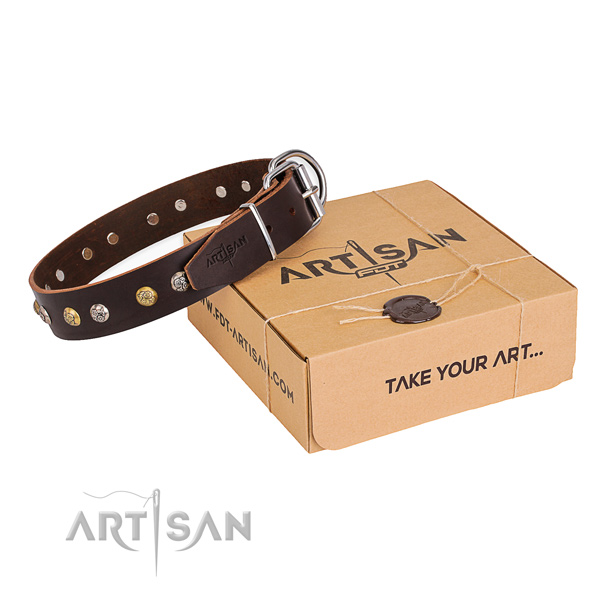 Top notch leather dog collar crafted for easy wearing