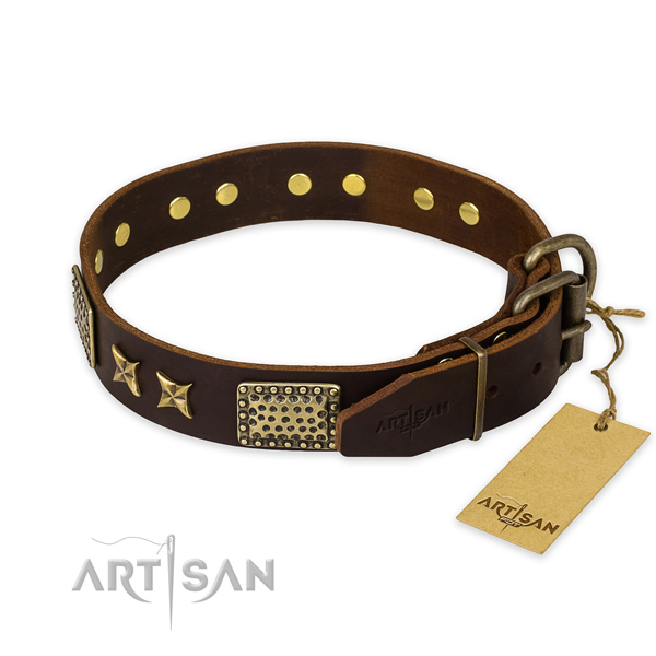 Durable fittings on genuine leather collar for your handsome pet