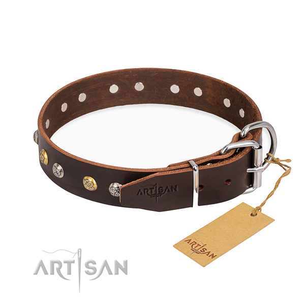 Soft full grain leather dog collar made for daily walking