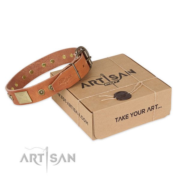 Rust resistant hardware on genuine leather dog collar for handy use