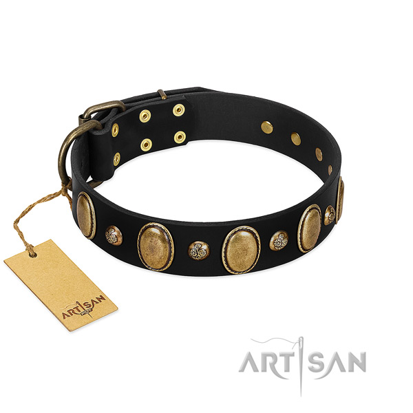 Full grain leather dog collar of flexible material with awesome studs