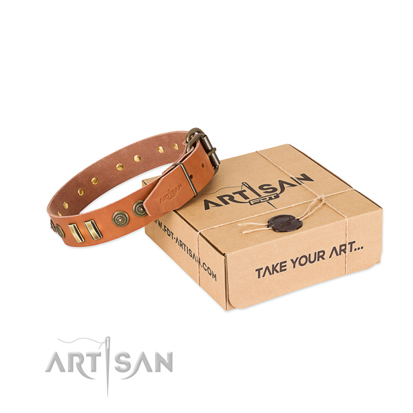 Rust-proof buckle on full grain genuine leather dog collar for your four-legged friend