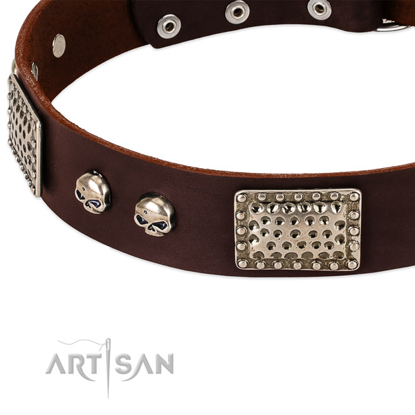 Durable decorations on full grain genuine leather dog collar for your doggie