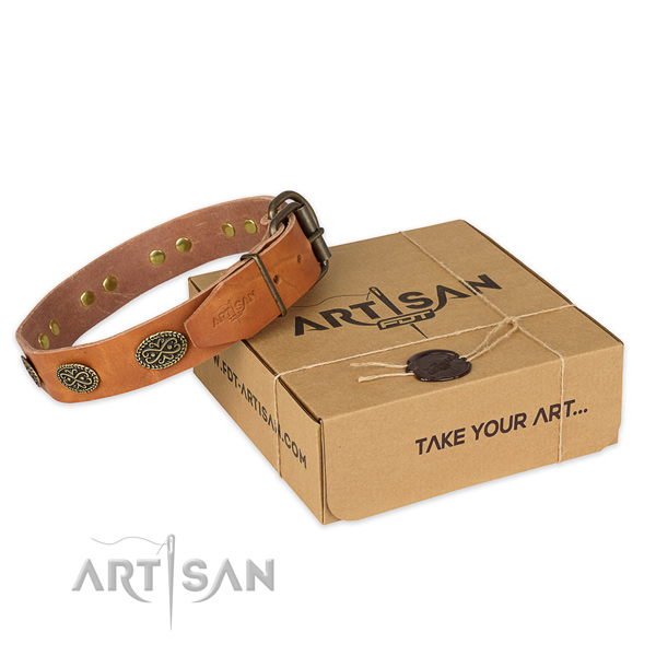 Reliable fittings on full grain genuine leather collar for your beautiful four-legged friend