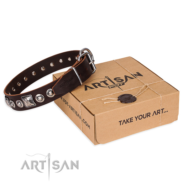 Leather dog collar made of quality material with rust resistant buckle