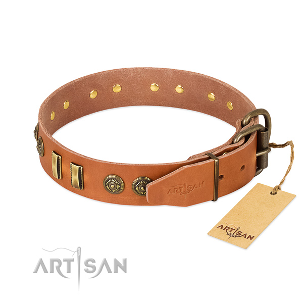 Reliable D-ring on full grain natural leather dog collar for your dog