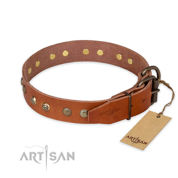 Rust-proof traditional buckle on full grain leather collar for your lovely dog