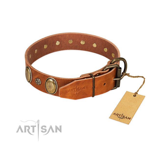 Easy wearing soft full grain natural leather dog collar