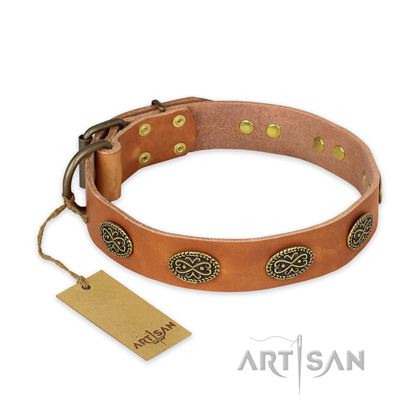 Comfortable full grain leather dog collar with durable buckle