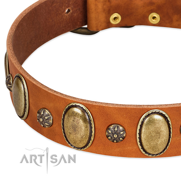 Handy use gentle to touch full grain natural leather dog collar