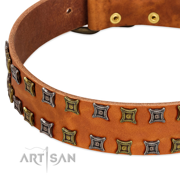 Flexible full grain natural leather dog collar for your beautiful canine