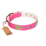 "Flower Parade" FDT Artisan Pink Leather Boxer Collar with Plates and Studs  "Flower Parade" FDT Artisan Pink Leather Boxer Collar with Plates and Studs