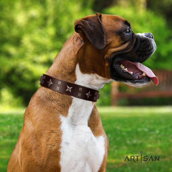 Boxer significant full grain natural leather dog collar for handy use