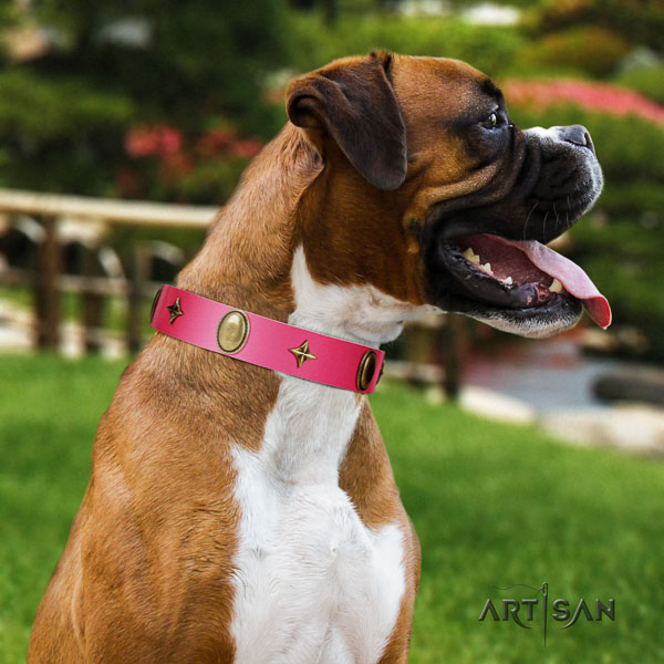 Fashion Rush FDT Artisan Pink Leather Boxer 【Collar】 with Ovals and