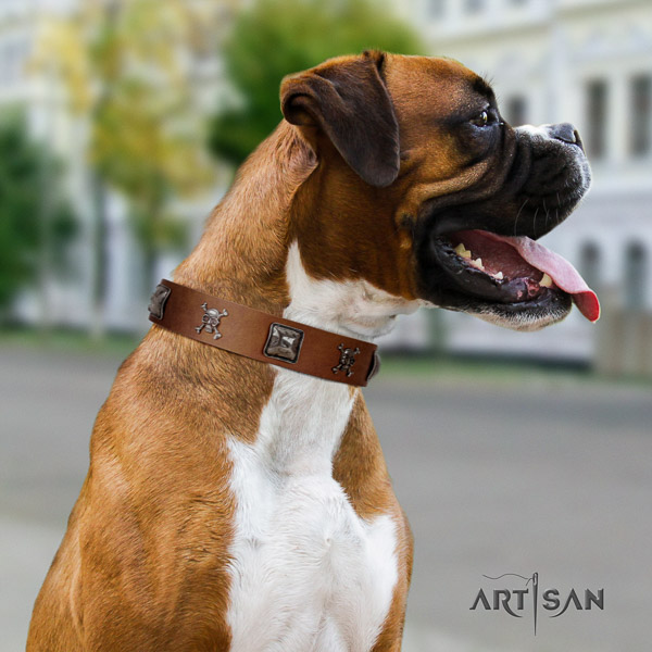 Boxer awesome natural genuine leather dog collar for daily use