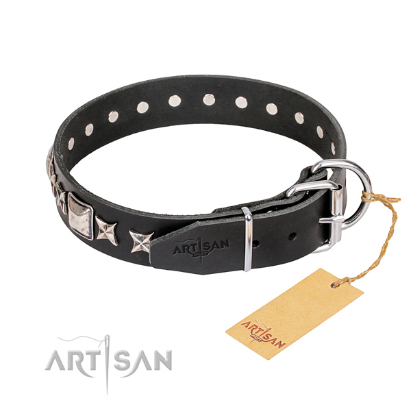 Daily use genuine leather collar with decorations for your doggie