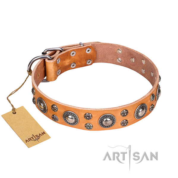 Unusual full grain natural leather dog collar for handy use