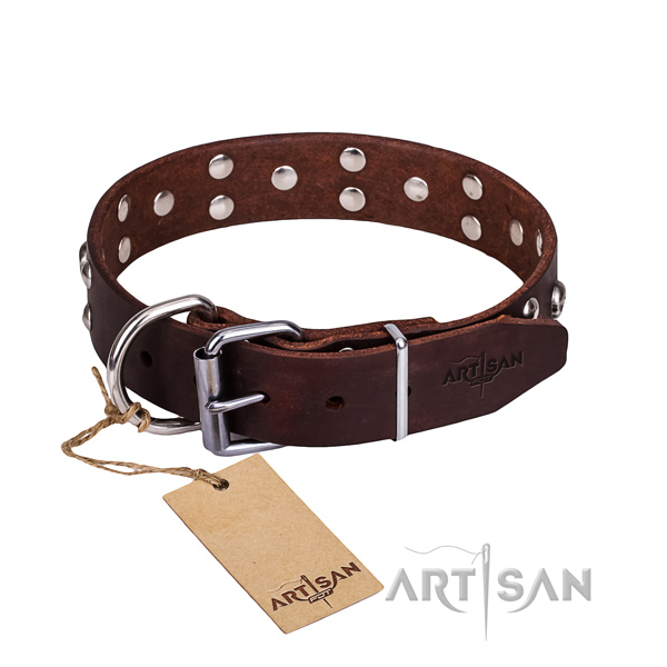Leather dog collar with worked out edges for convenient everyday appliance